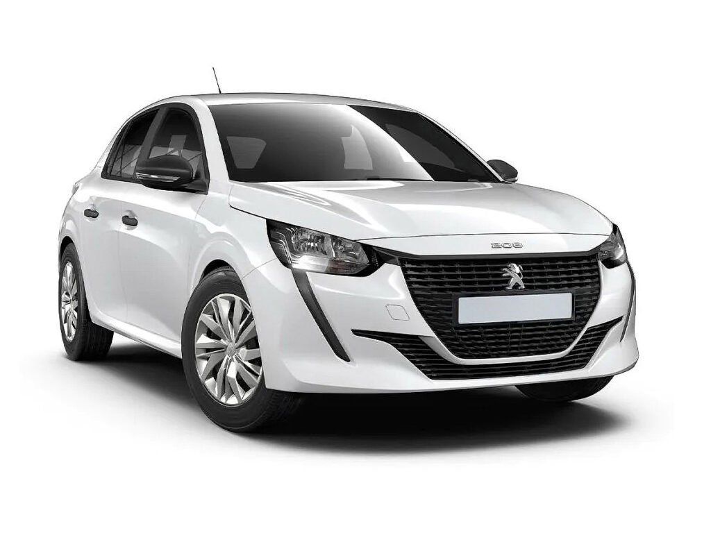 White Peugeot 208 hatchback rental car