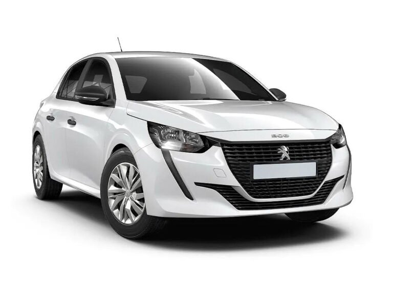 White Peugeot 208 hatchback rental car
