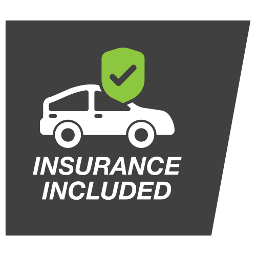 Grey insurance included badge with car and shield
